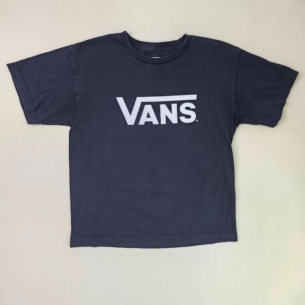 Vans Classic Logo Graphic T-Shirt Black White Cotton Girls Large Short Sleeve